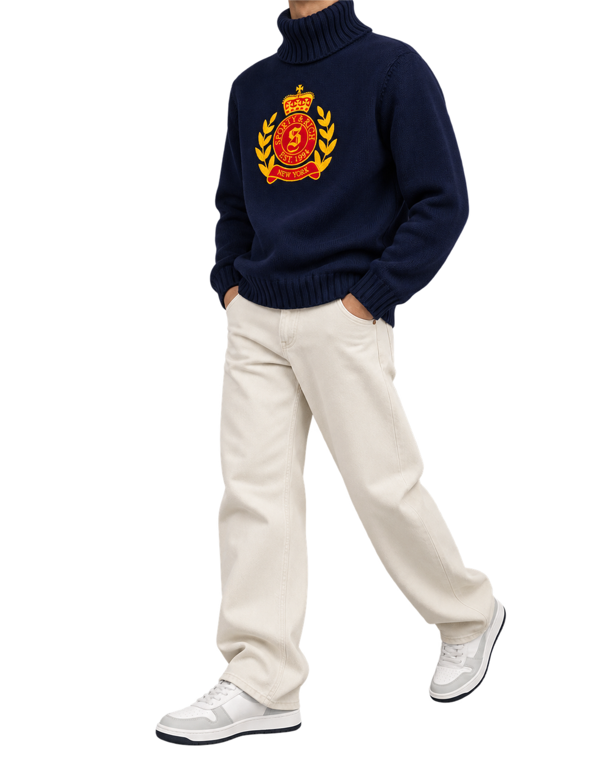 NY Crest Knitted Turtleneck - Navy