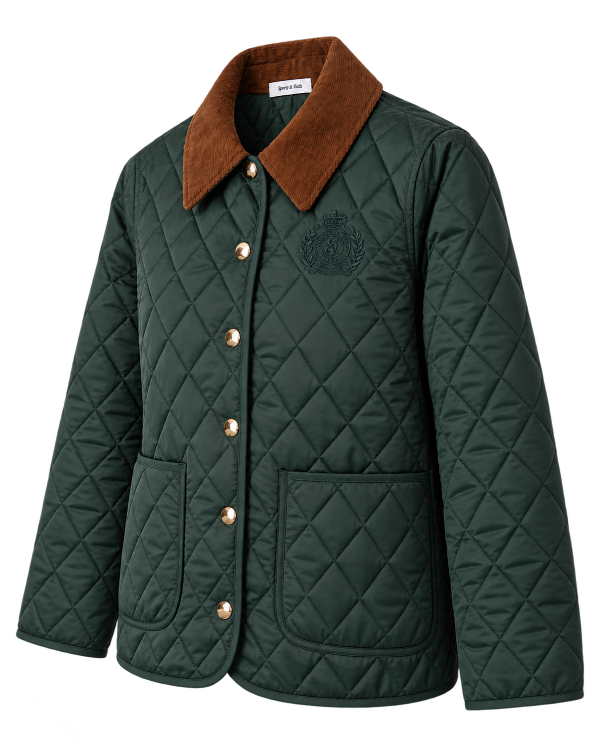 NY Crest Nylon Quilted Jacket - Forest/Tan
