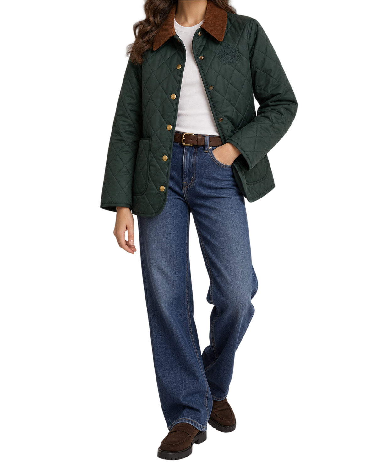 NY Crest Nylon Quilted Jacket - Forest/Tan