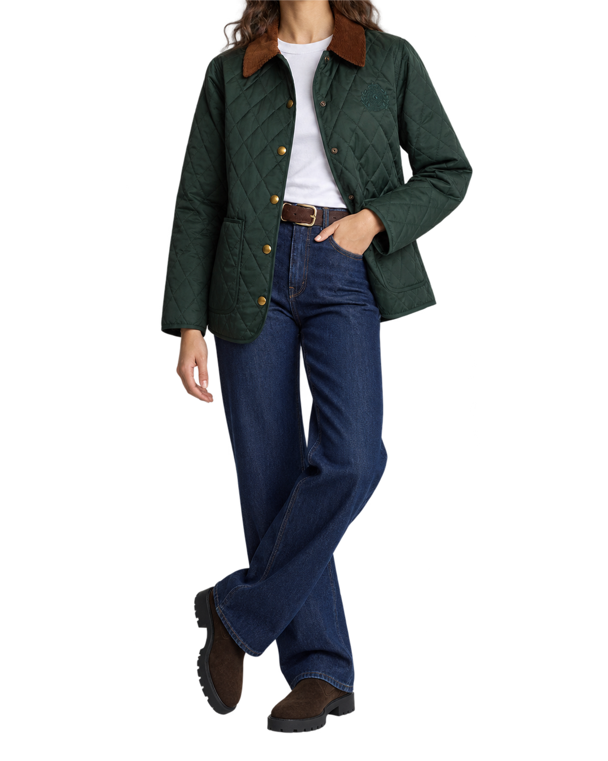 NY Crest Nylon Quilted Jacket - Forest/Tan