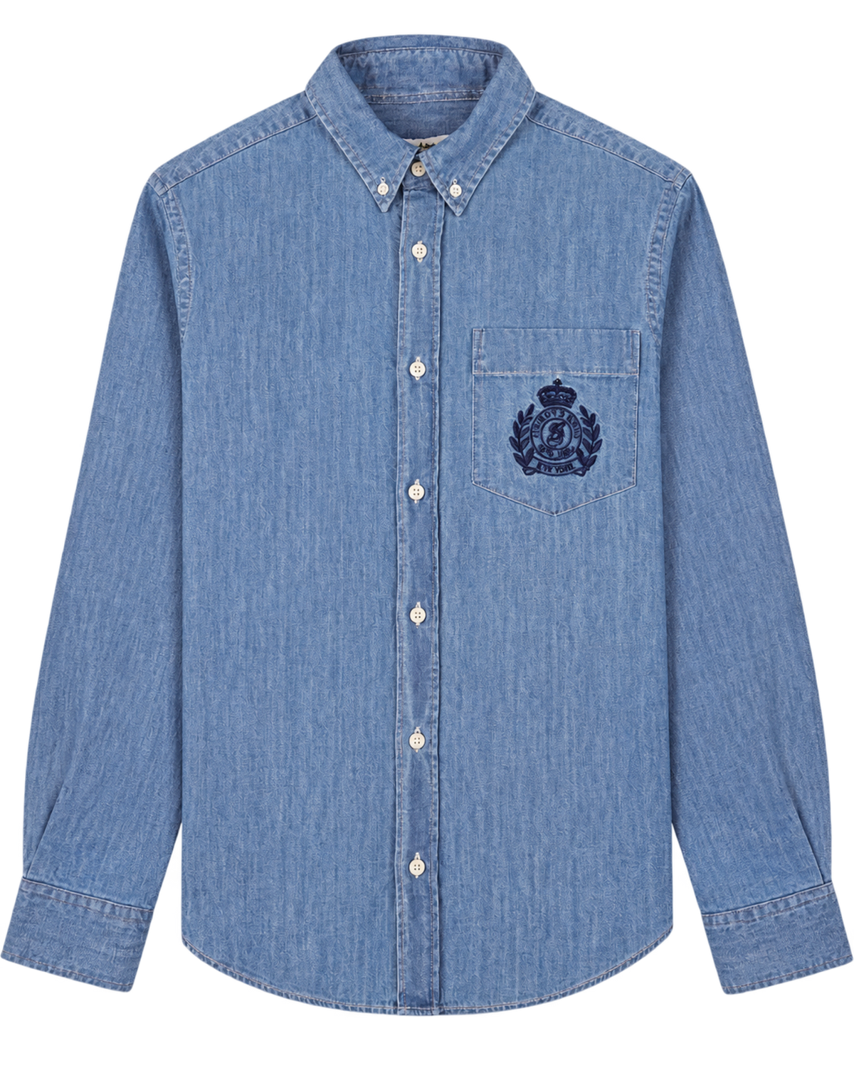 NY Crest Oversized Denim Shirt - Light Blue