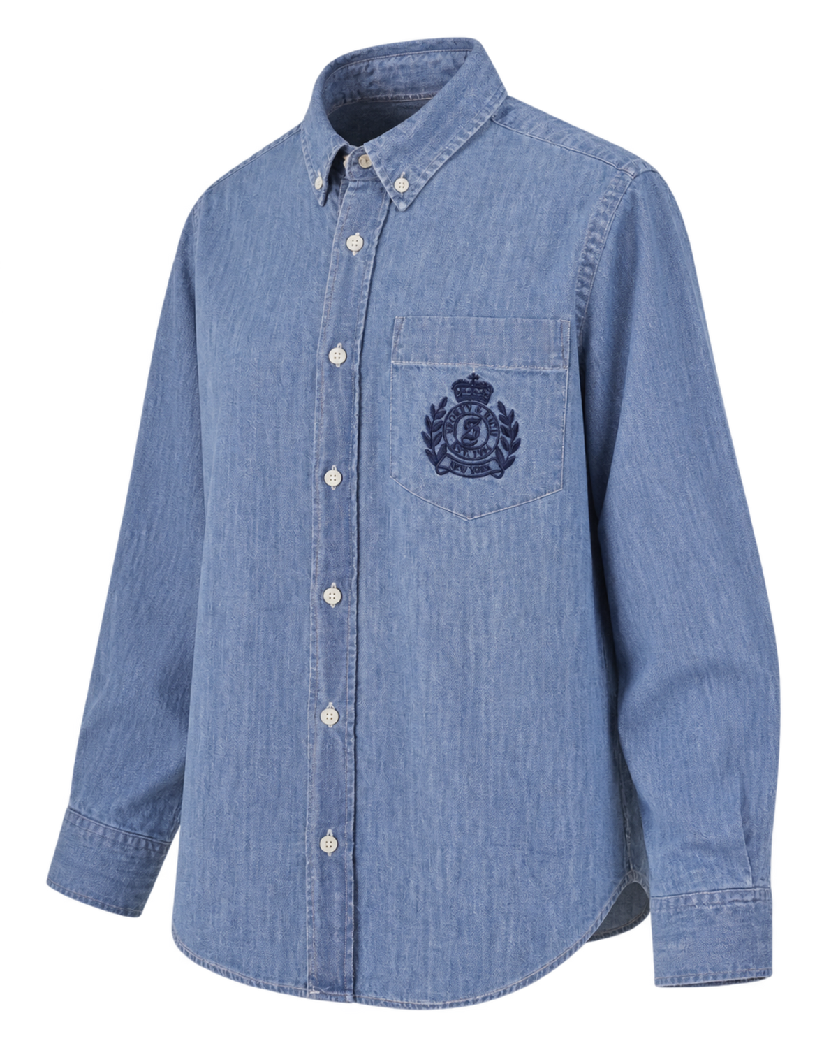 NY Crest Oversized Denim Shirt - Light Blue