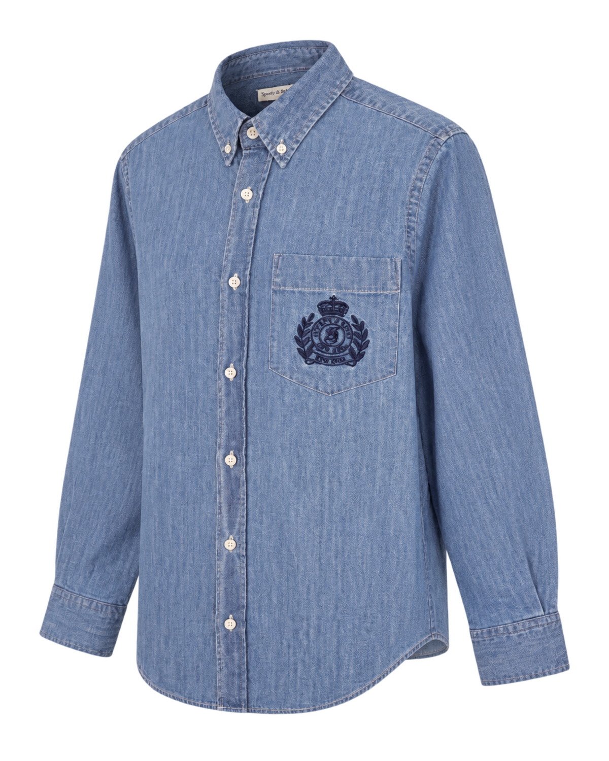 NY Crest Oversized Denim Shirt - Light Blue