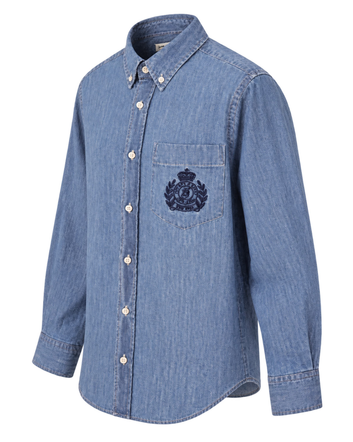 NY Crest Oversized Denim Shirt - Light Blue