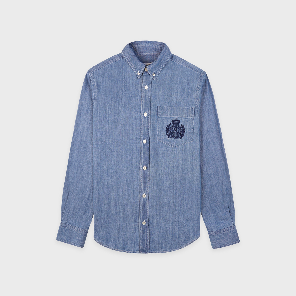 NY Crest Oversized Denim Shirt - Light Blue