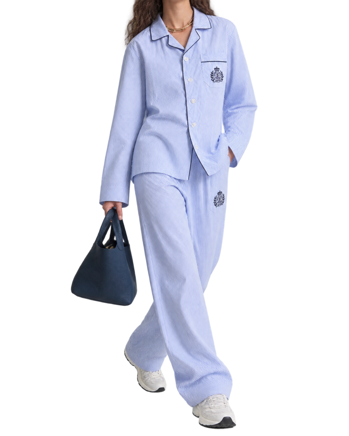 NY Crest Pyjama Shirt - Blue Stripe