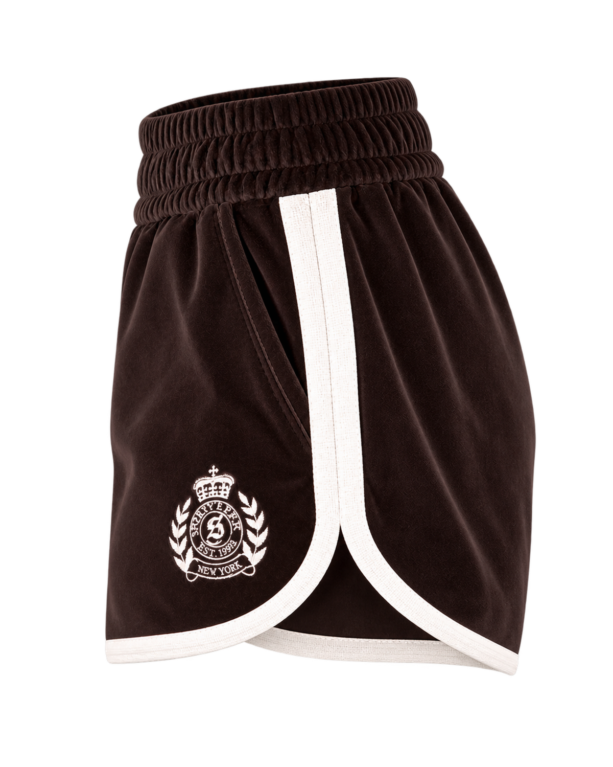 NY Crest Velour Track Short - Chocolate