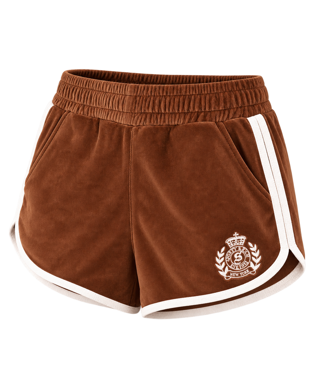 NY Crest Velour Track Short - Tobacco/White