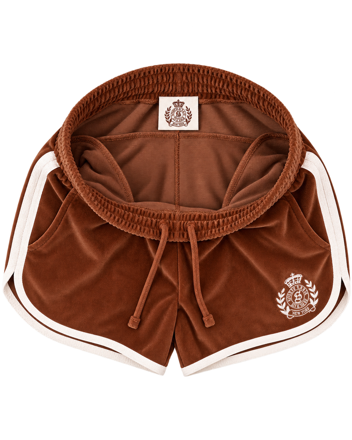 NY Crest Velour Track Short - Tobacco/White