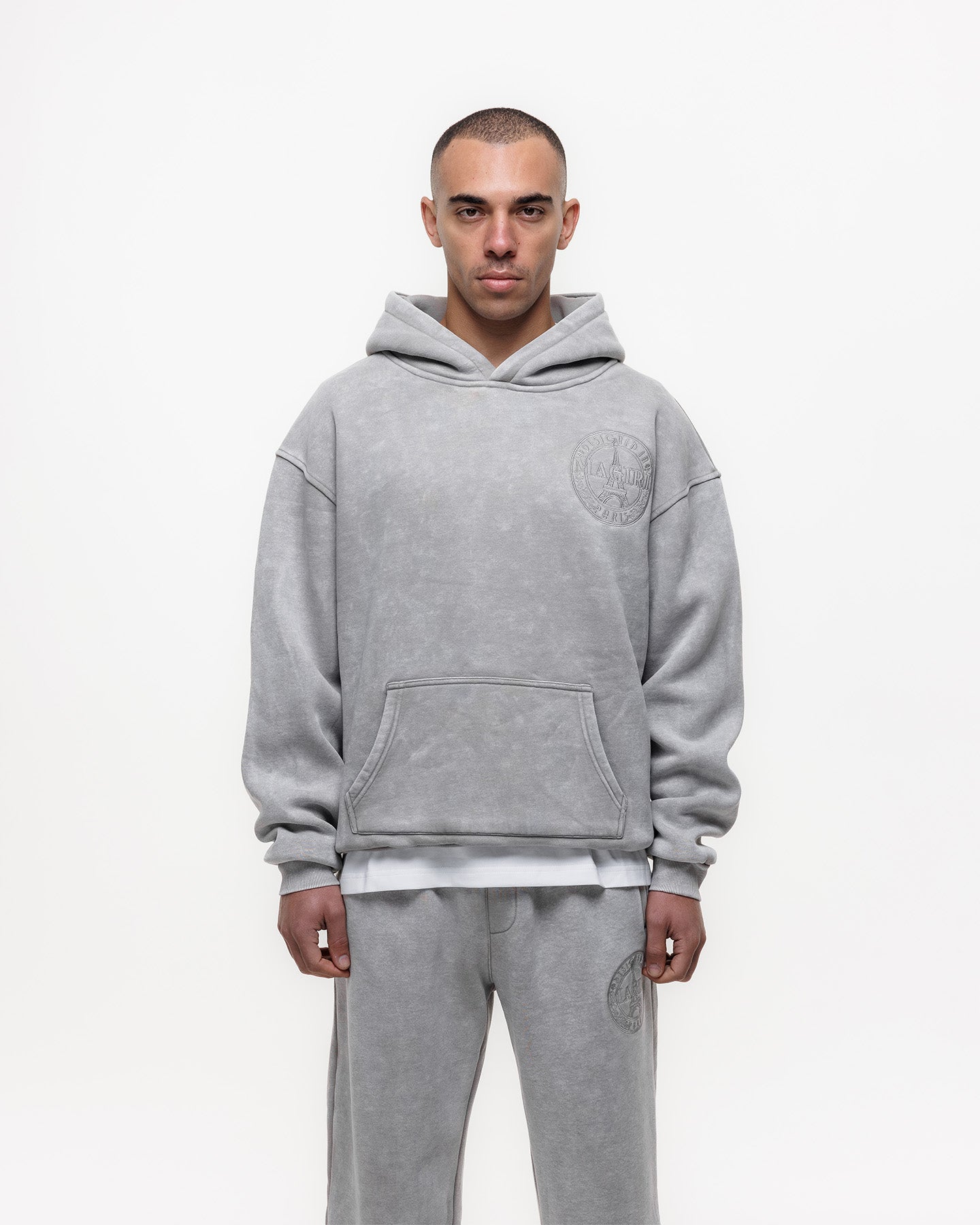 Magiri Embroidered Acid Wash Hoodie & Jogger Tracksuit in Washed Oatmeal