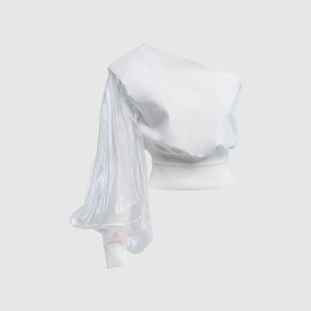 ONE SHOULDER TOP WITH IRIDESCENT SLEEVE