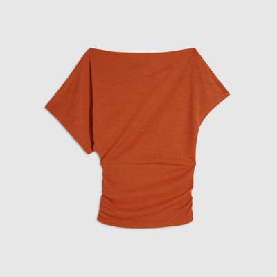 Orange Banded Hem Drape Top