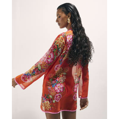 Orange Floral Tunic Beach Dress