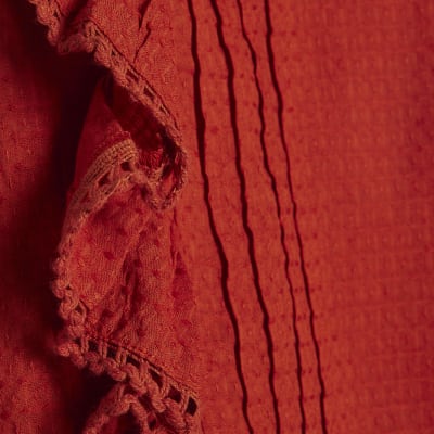 Orange Long Sleeve Ruffle Blouse