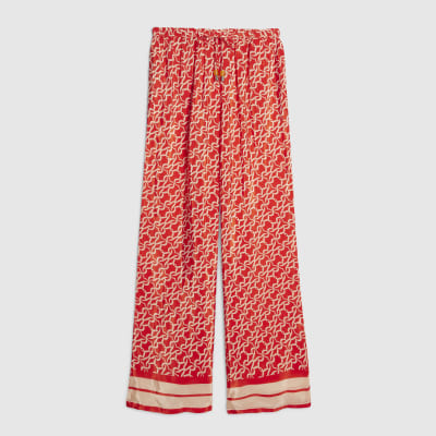 Orange Monogram Print Beach Trousers