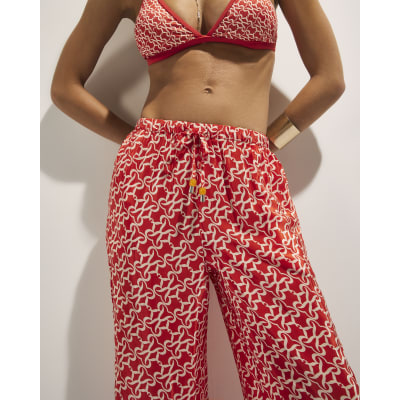 Orange Monogram Print Beach Trousers