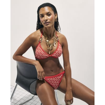 Orange Monogram Print Bikini Bottoms
