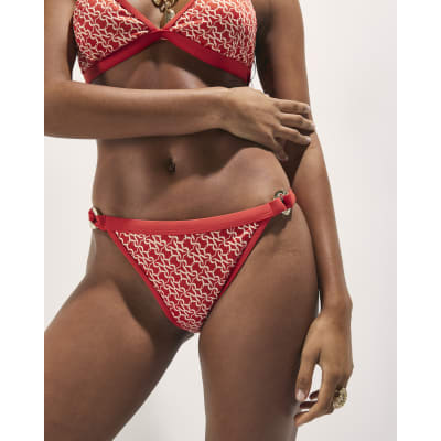 Orange Monogram Print Bikini Bottoms
