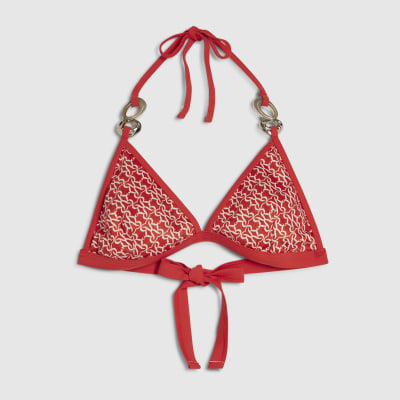 Orange Monogram Print Bikini Top