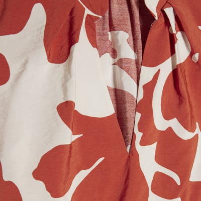 Orange Short Sleeve Printed Blouse