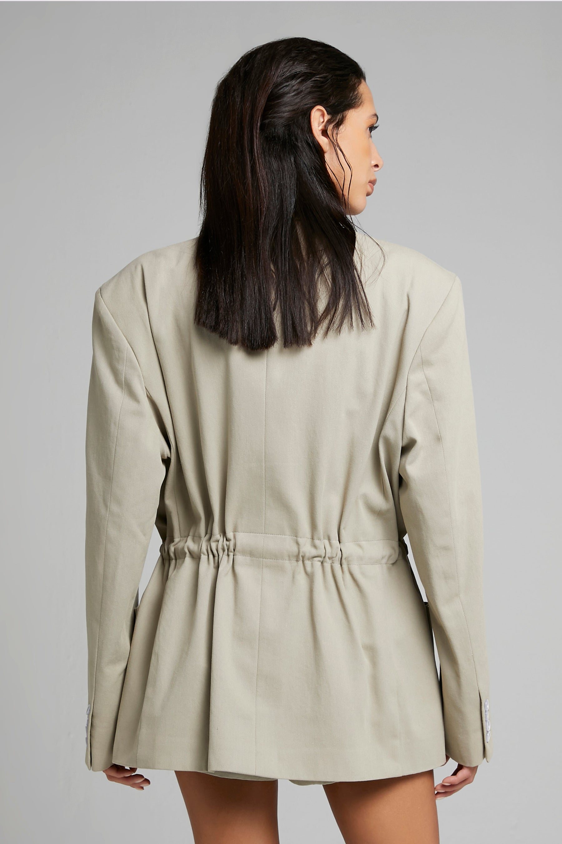 OVERSIZED TWILL BLAZER W/ DRAWSTRING