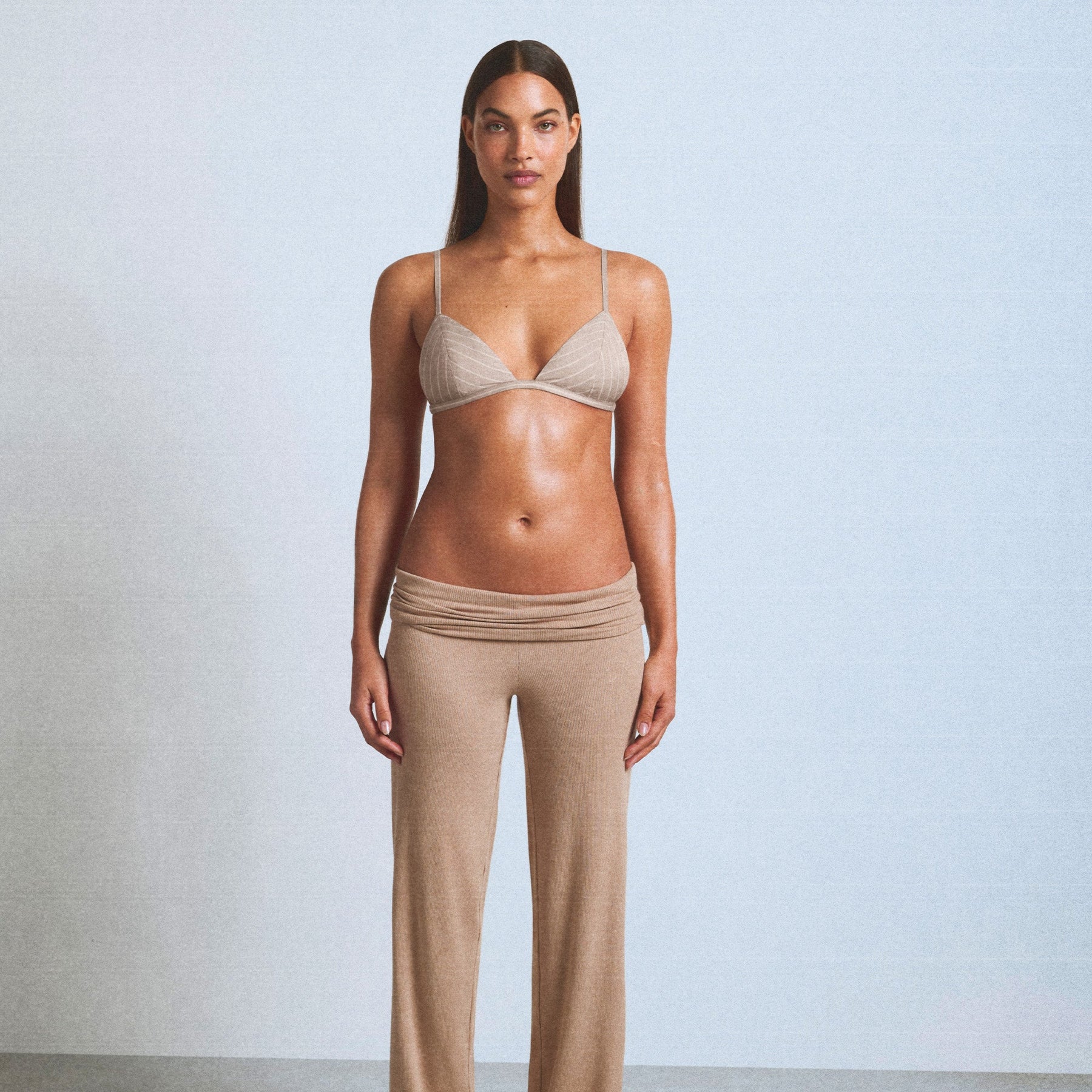 COTTON POPLIN TRIANGLE BRALETTE | STONE STRIPE