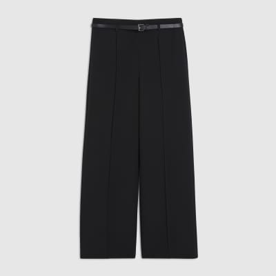 Petite Black Belted Straight Leg Trousers