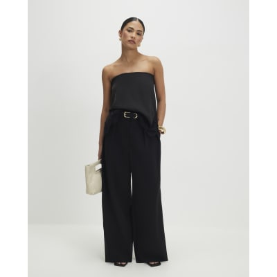 Petite Black Belted Wide Leg Trousers