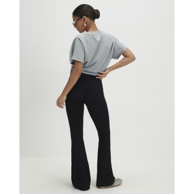 Petite Black High Waisted Flared Leggings