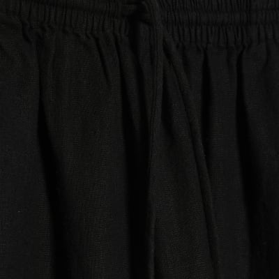 Petite Black Linen Blend Wide Leg Trousers
