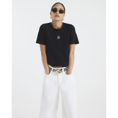 Petite Black Short Sleeve Logo T-shirt