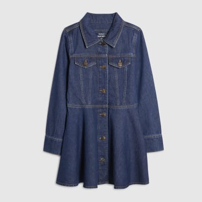 Petite Blue Denim Long Sleeve Shirt Dress