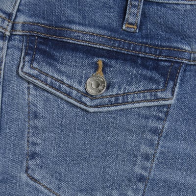Petite Blue Double Yoke Relaxed Flare Jeans