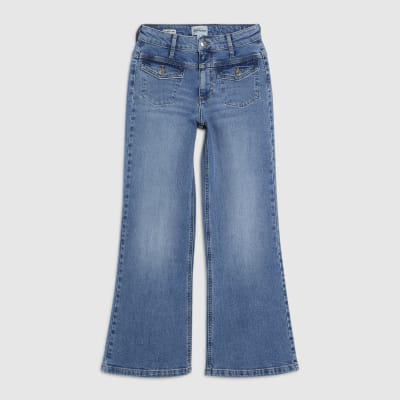 Petite Blue Double Yoke Relaxed Flare Jeans