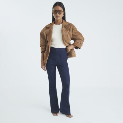 Petite Blue High Waisted Pull On Flared Jeans