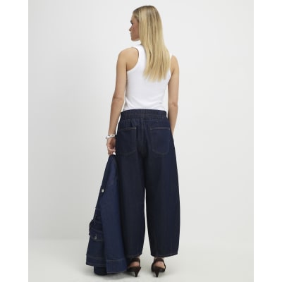 Petite Blue Pull On Barrel Jeans
