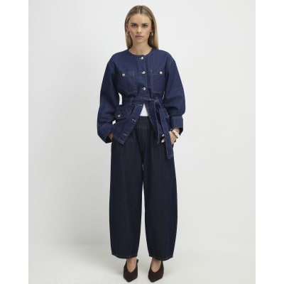 Petite Blue Pull On Barrel Jeans