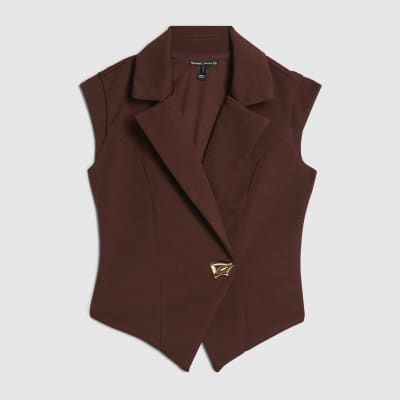 Petite Brown Cap Sleeve Twill Waistcoat