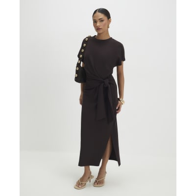 Petite Brown Premium Knot Midi Dress