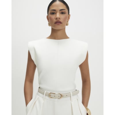 Petite Cream Fitted Knit Sleeveless Top