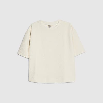 Petite Cream Short Sleeve Jacquard T-shirt