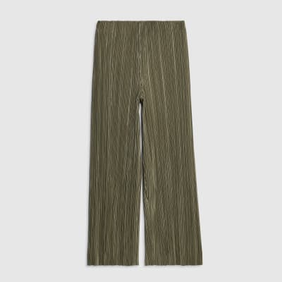 Petite Green Plisse Wide Leg Trousers