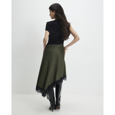 Petite Khaki Lace Hybrid Drape Maxi Dress
