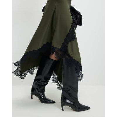 Petite Khaki Lace Hybrid Drape Maxi Dress