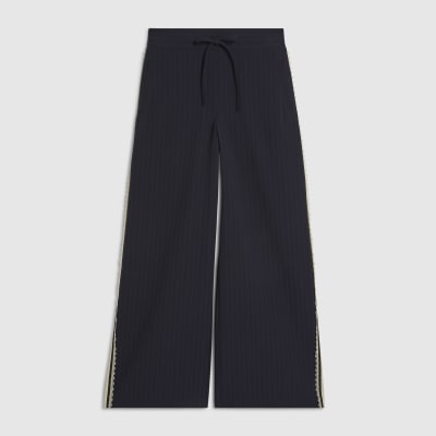 Petite Navy Pinstripe Crochet Joggers