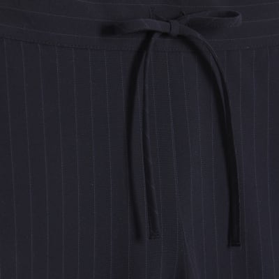 Petite Navy Pinstripe Crochet Joggers