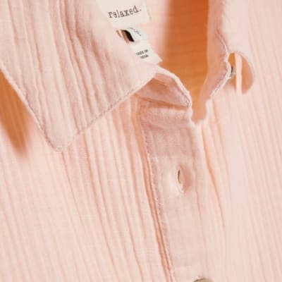 Petite Pink Crinkle Long Sleeve Beach Shirt