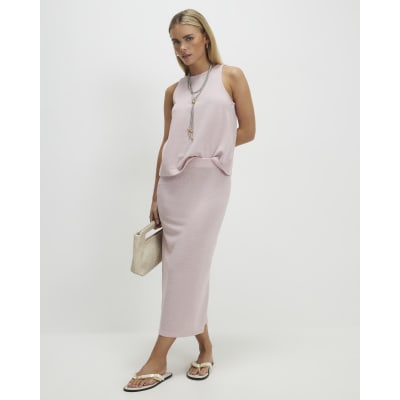 Petite Pink Metallic Midi Skirt