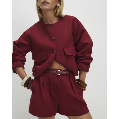 Petite Red Belted Shorts