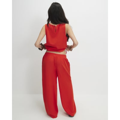 Petite Red Linen Trousers